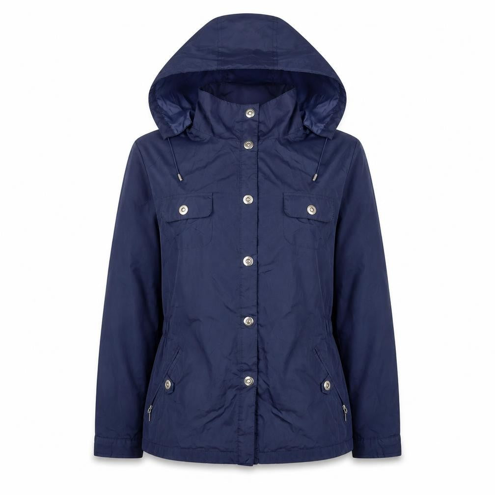 Front view of Dunnes Women Blue UK 12 Hooded Parka Jacket Zip Pockets