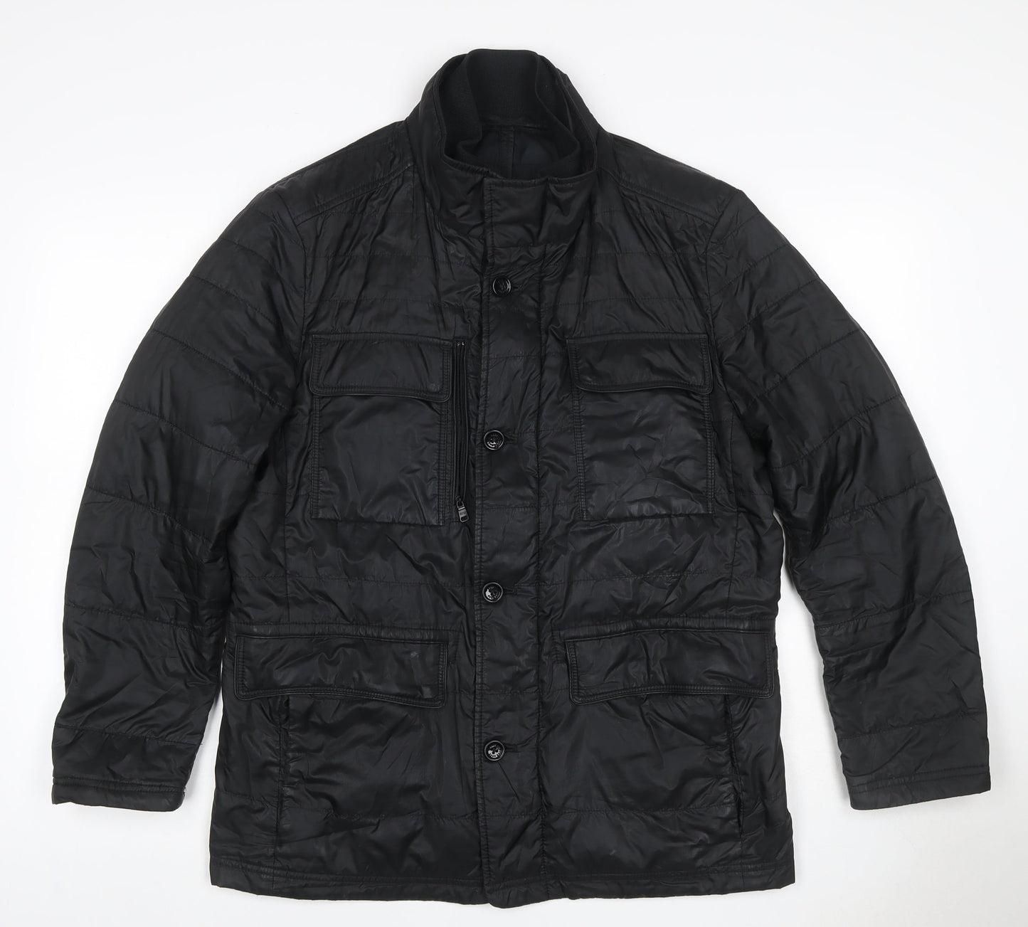 Hugo Boss Men’s Black UK 50 Quilted Puffer Jacket Insulated Mid-Length