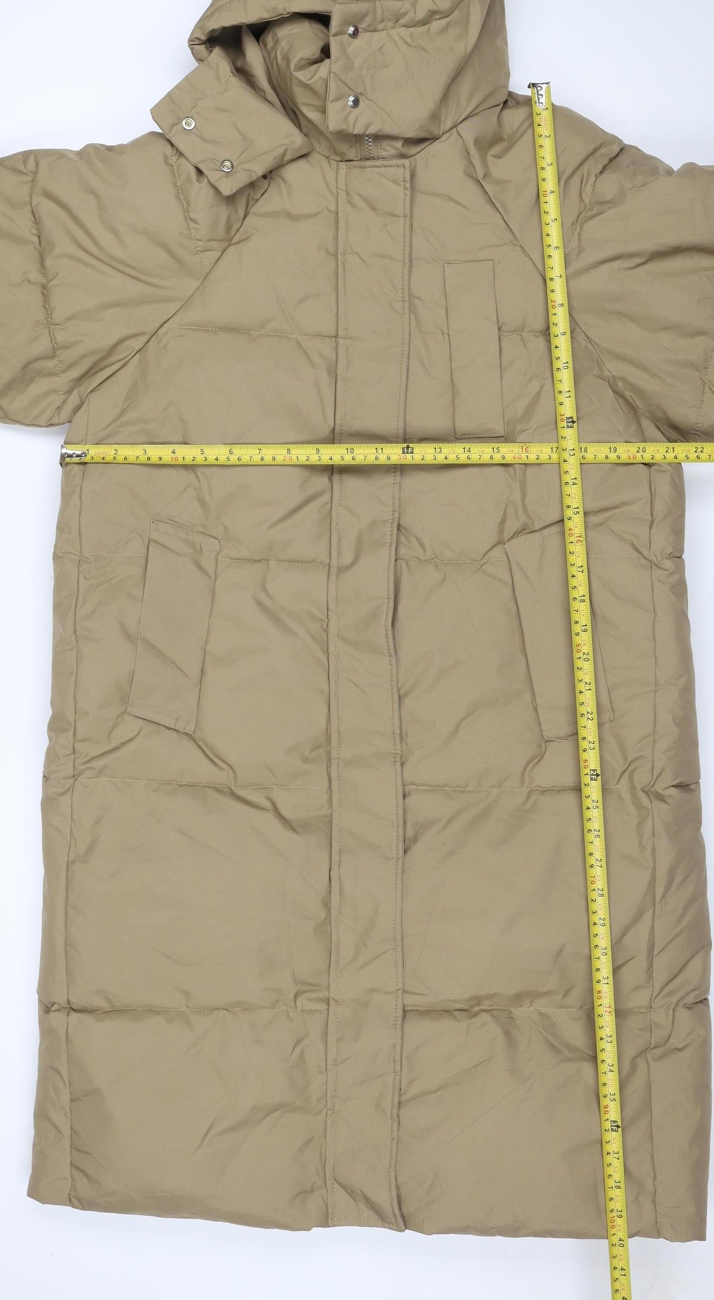 DYG Dianxige Women’s Beige L Long Hooded Puffer Jacket