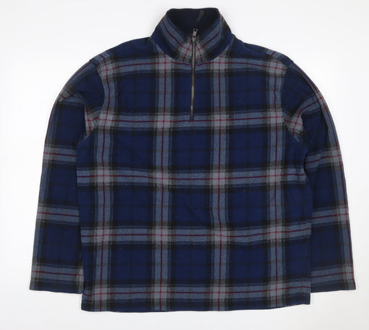 Nautica Men’s Blue Plaid XL Quarter Zip Fleece Pullover Sweatshirt