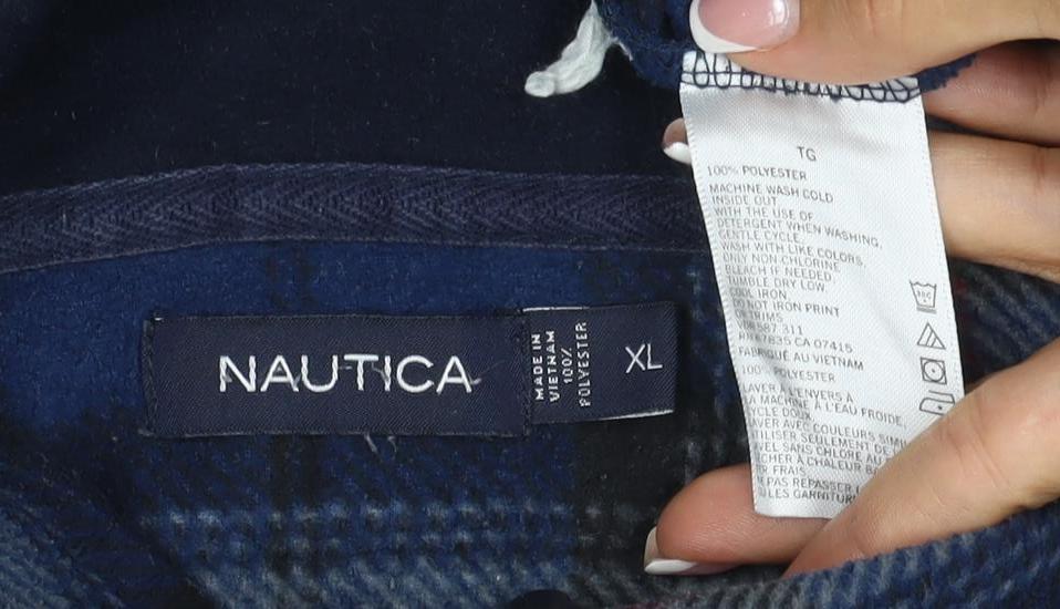 Nautica Men’s Blue Plaid XL Quarter Zip Fleece Pullover Sweatshirt
