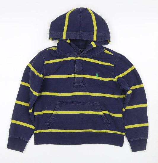 Polo Ralph Lauren Boys Blue Yellow Striped 1/4 Zip Hoodie M 10-12 Years