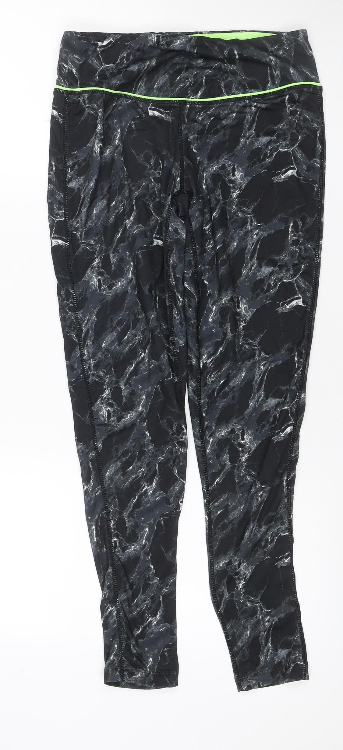 Elle Sport Women’s Black Marble Print Leggings UK 12 Gym Stretch