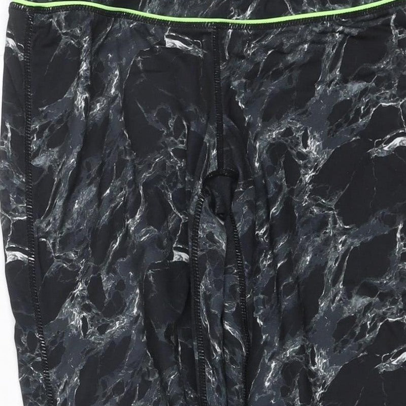 Elle Sport Women’s Black Marble Print Leggings UK 12 Gym Stretch