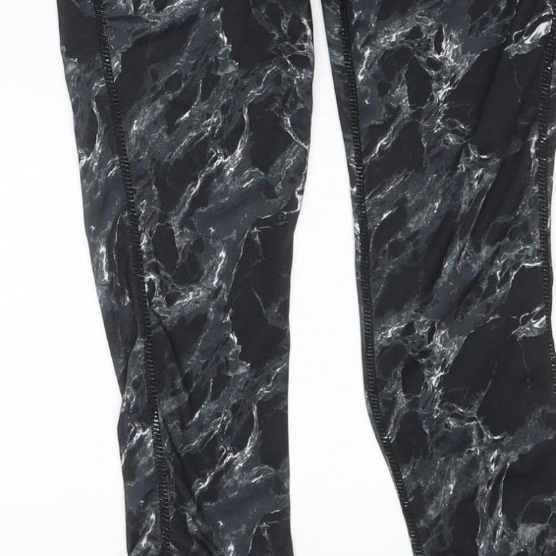 Elle Sport Women’s Black Marble Print Leggings UK 12 Gym Stretch