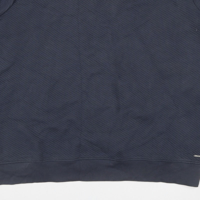 Marks & Spencer Autograph Men Blue 2XL Textured Stripe Crew Sweatshirt