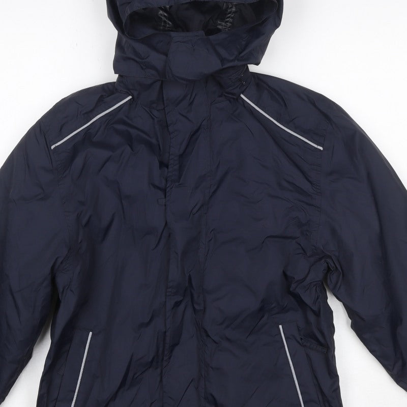 Poini Boys Blue 9-10 Years Hooded Rain Jacket Reflective Lined