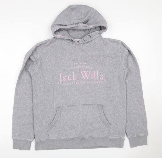 Jack Wills Girls Grey Pink Logo Pullover Hoodie 14-15 Years
