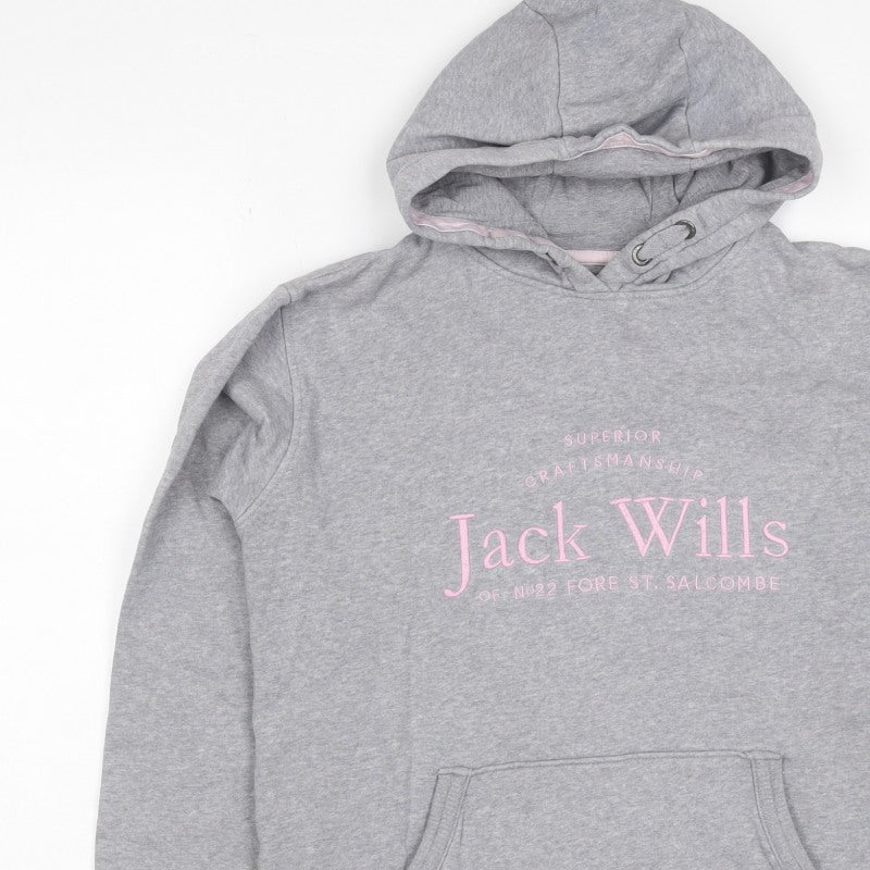 Jack Wills Girls Grey Pink Logo Pullover Hoodie 14-15 Years