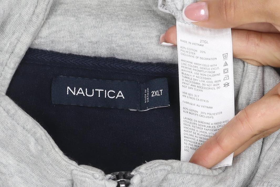Nautica Men Grey 2XL 1/4 Zip Pullover Sweatshirt Logo