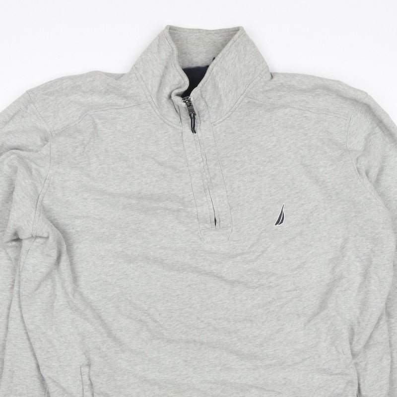 Nautica Men Grey 2XL 1/4 Zip Pullover Sweatshirt Logo