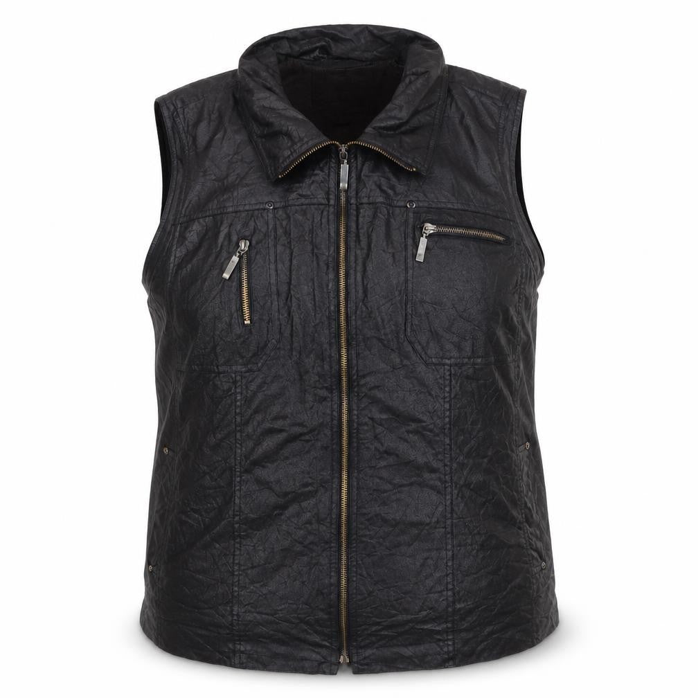 KJ Brand Women Black UK 22 Faux Leather Zip Pocket Sleeveless Waistcoat