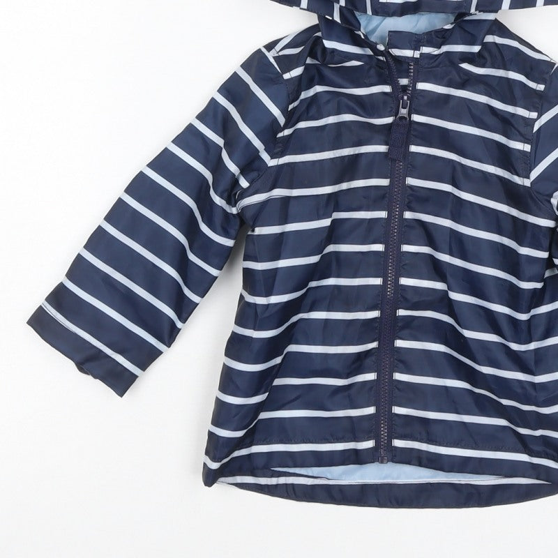 Little Ones Unisex Baby Blue Striped Hooded Rain Jacket 6-9 Months