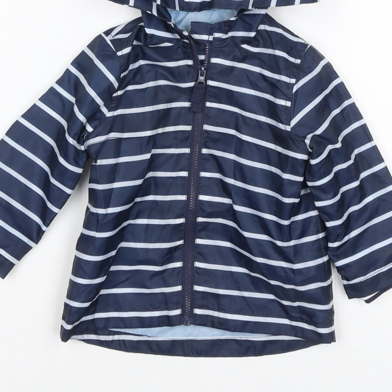 Little Ones Unisex Baby Blue Striped Hooded Rain Jacket 6-9 Months