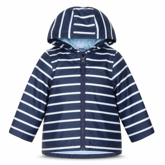 Little Ones Unisex Baby Blue Striped Hooded Rain Jacket 6-9 Months