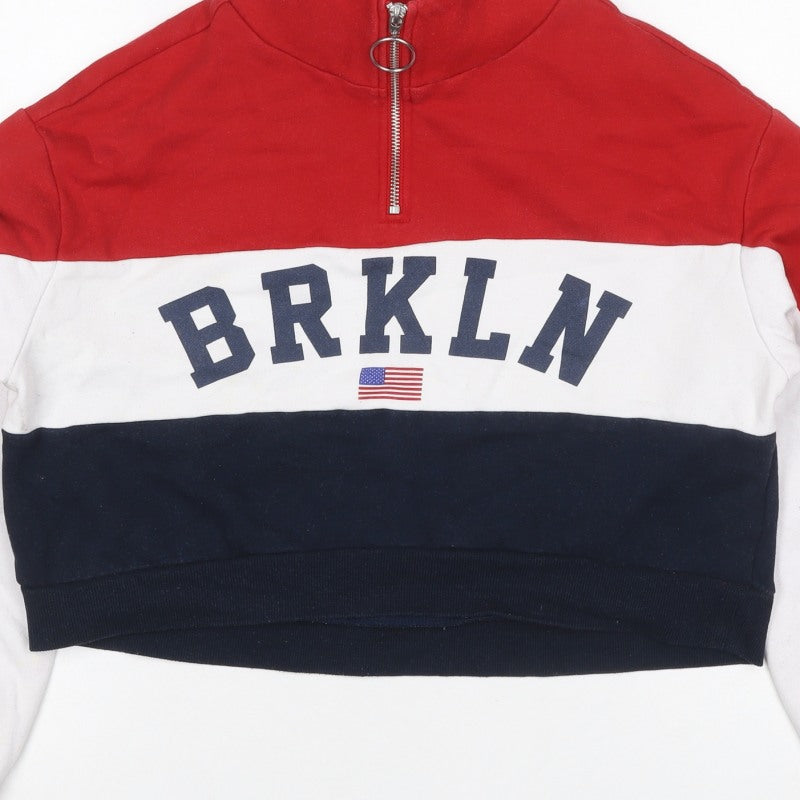 H&M Women Multicoloured S Brooklyn 1/4 Zip Colourblock Sweatshirt