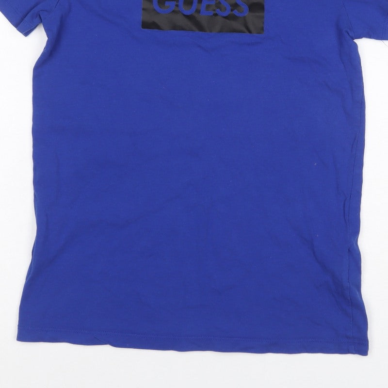 Guess Kids Boys Blue Black Logo Mesh Sleeve T-Shirt Age 12 Years Jersey