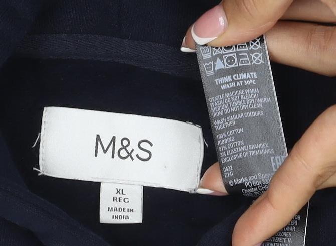 Marks & Spencer Mens Blue XL Full Zip Hooded Fleece Hoodie