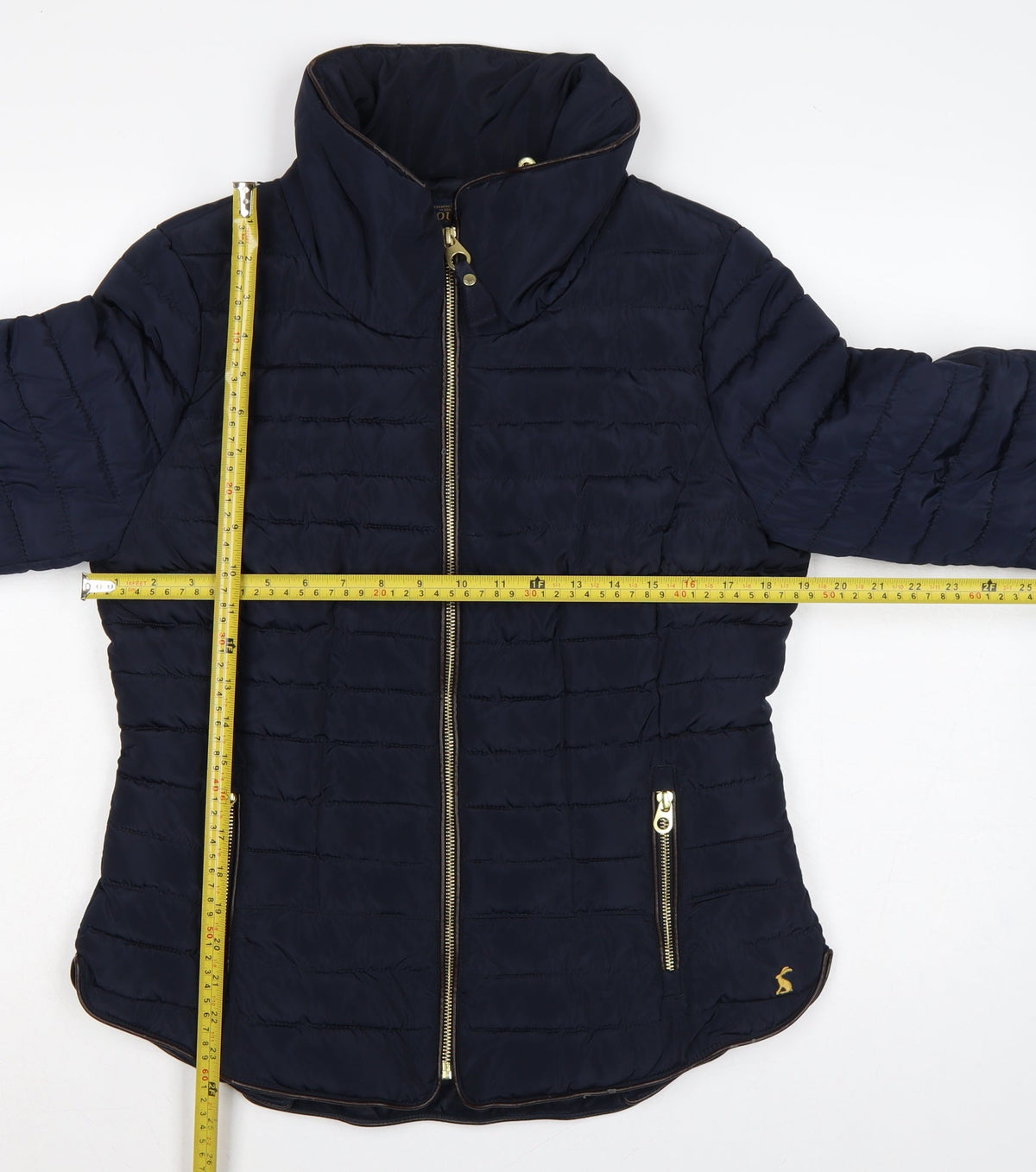 Joules Women Blue UK 14 Quilted Puffer Jacket Zip Padded Gold Trim