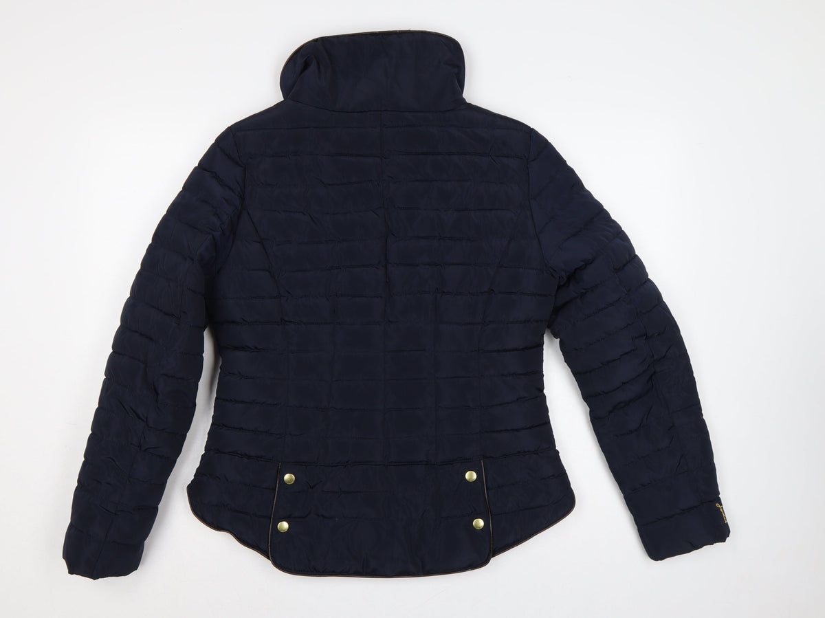 Joules Women Blue UK 14 Quilted Puffer Jacket Zip Padded Gold Trim
