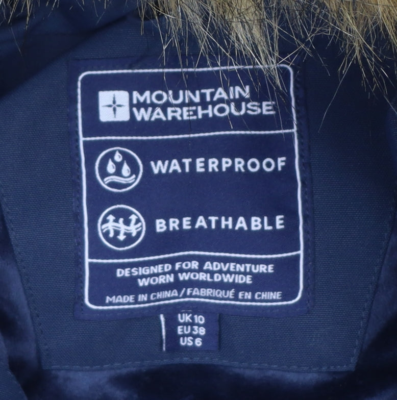 Mountain Warehouse Women’s Blue UK 10 Waterproof Faux Fur Trim Parka Coat