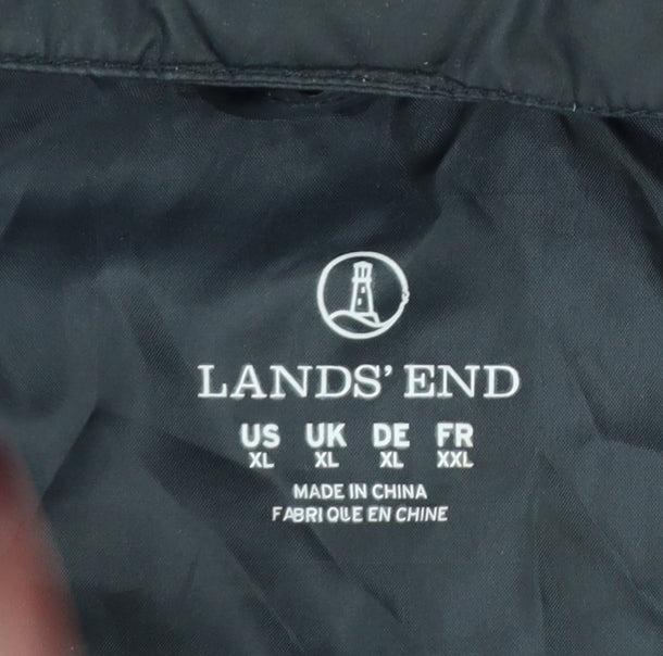 Lands' End Women Black XL Hooded Down Puffer Jacket Quilted