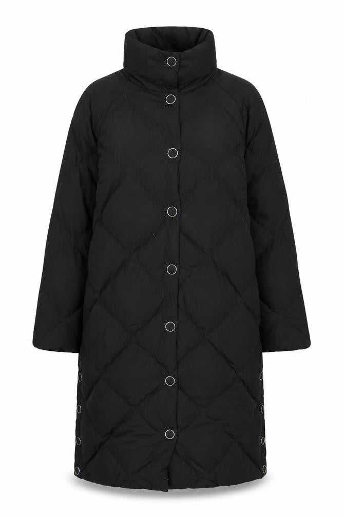 H&M Women’s Black S Long Quilted Down Puffer Coat Snap Fastenings