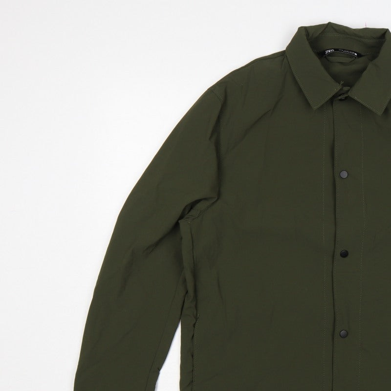 Zara Men's Khaki Green M Basic Jacket Lightweight Snap Fasten