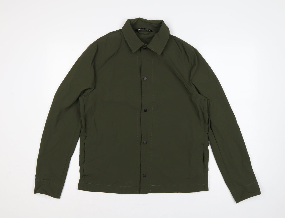 Zara Men's Khaki Green M Basic Jacket Lightweight Snap Fasten