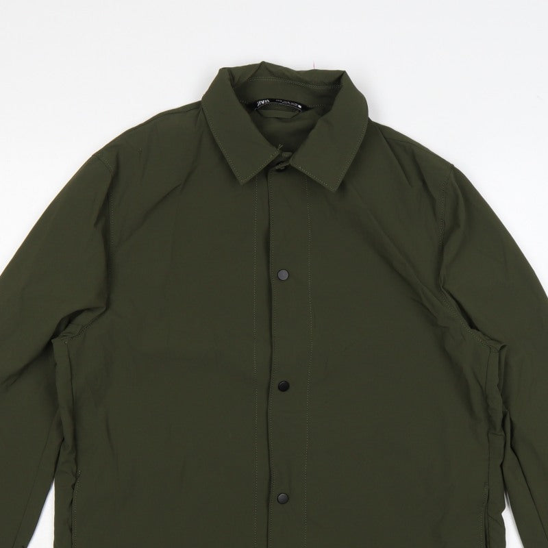 Zara Men's Khaki Green M Basic Jacket Lightweight Snap Fasten