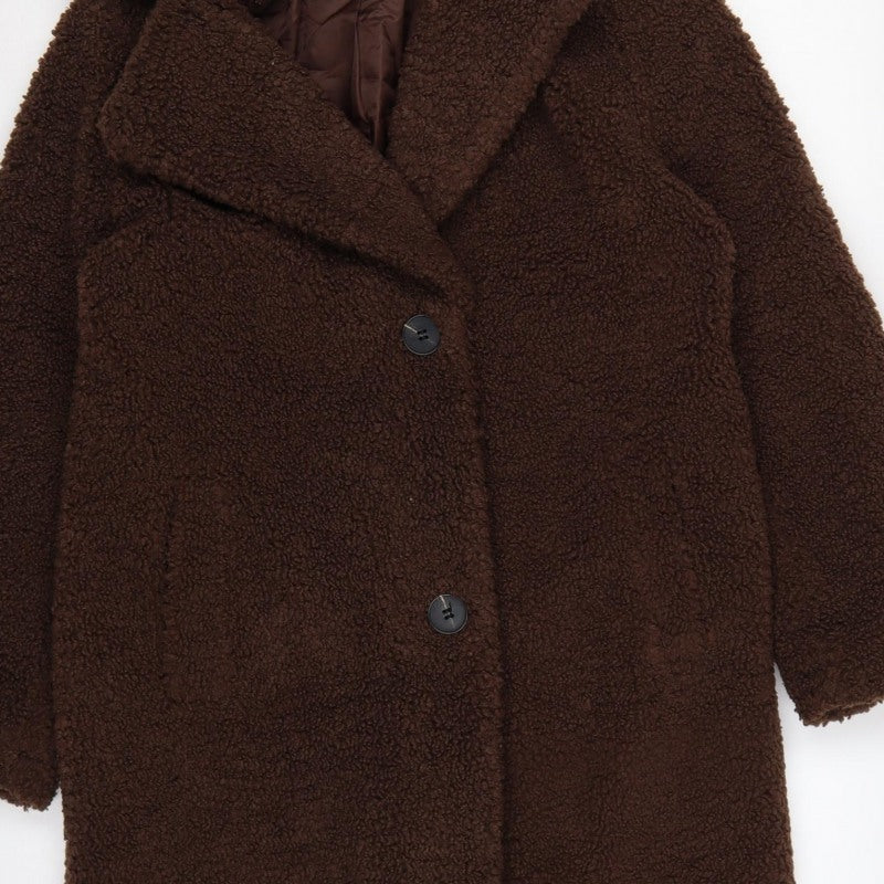 New Look Women Brown UK 6 Petite Teddy Borg Long Overcoat