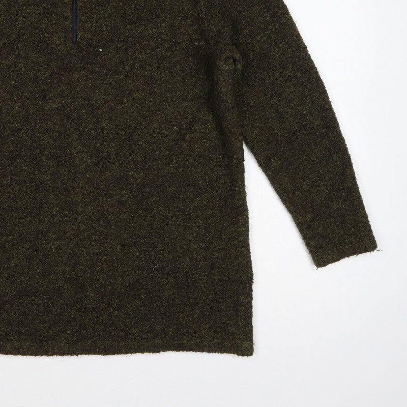 POEM Women Green Bouclé 1/4 Zip High Neck Sweatshirt UK 12