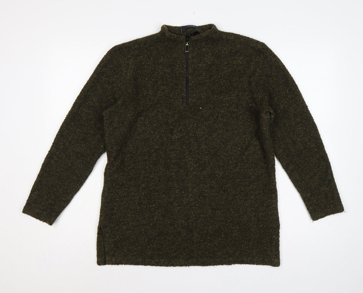 POEM Women Green Bouclé 1/4 Zip High Neck Sweatshirt UK 12