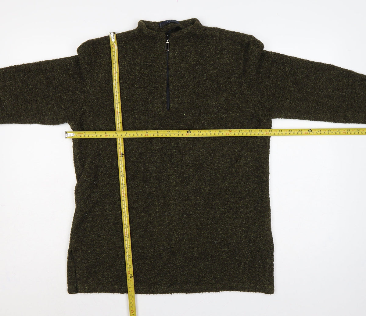 POEM Women Green Bouclé 1/4 Zip High Neck Sweatshirt UK 12