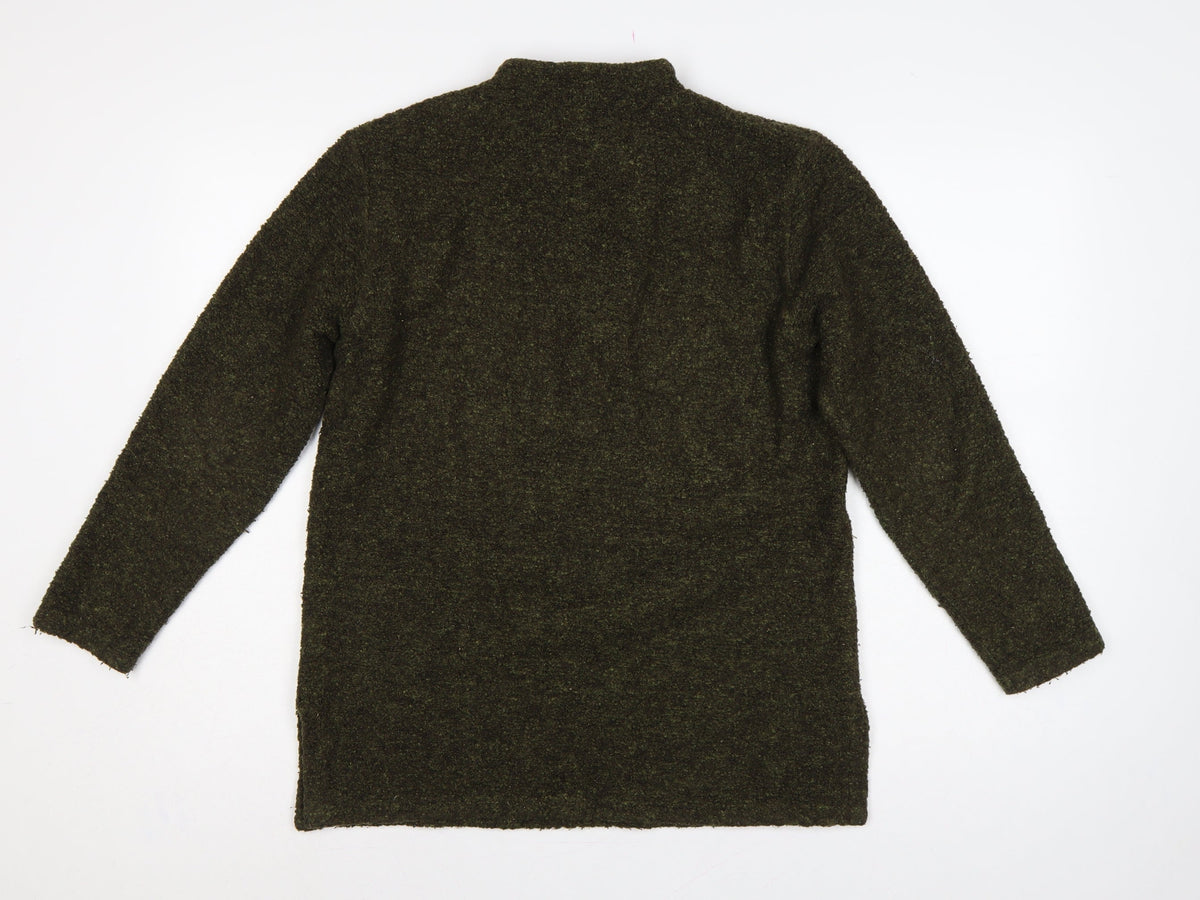 POEM Women Green Bouclé 1/4 Zip High Neck Sweatshirt UK 12