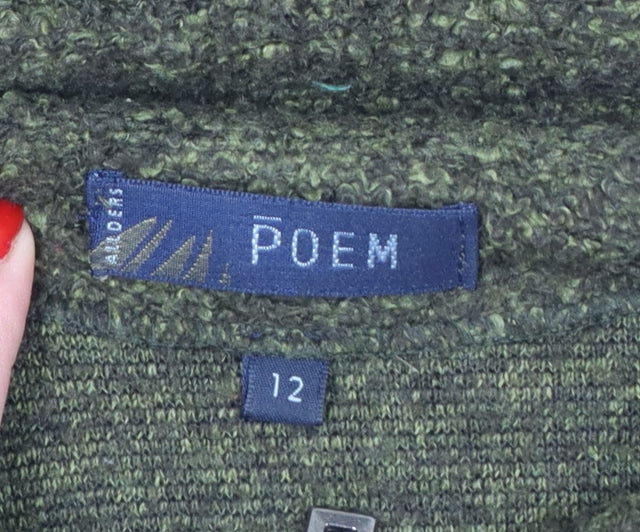 POEM Women Green Bouclé 1/4 Zip High Neck Sweatshirt UK 12