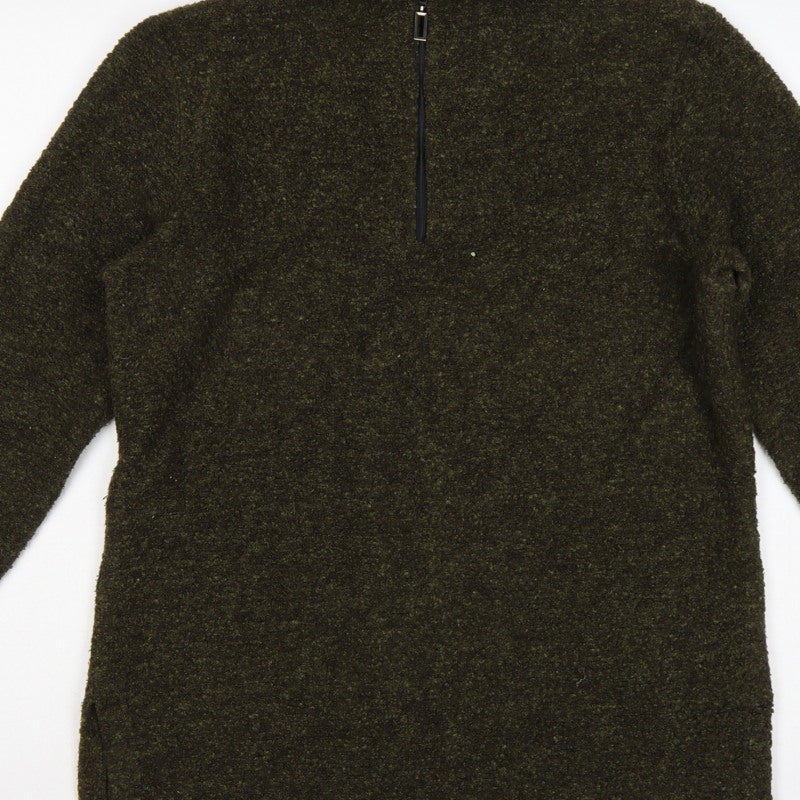 POEM Women Green Bouclé 1/4 Zip High Neck Sweatshirt UK 12