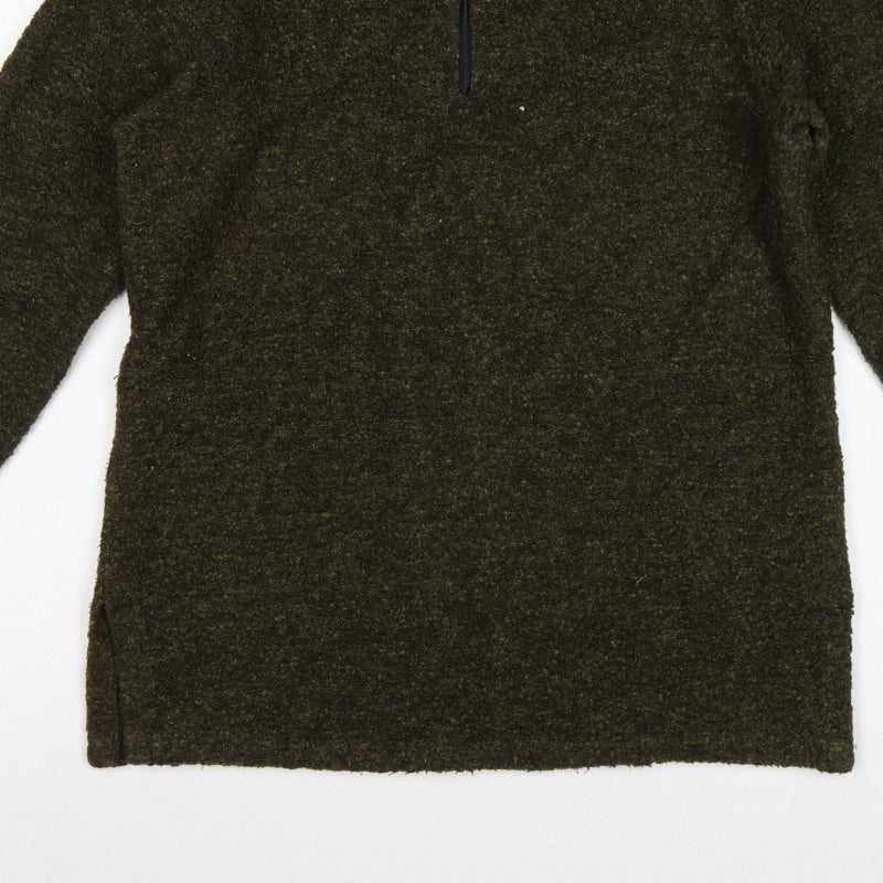 POEM Women Green Bouclé 1/4 Zip High Neck Sweatshirt UK 12