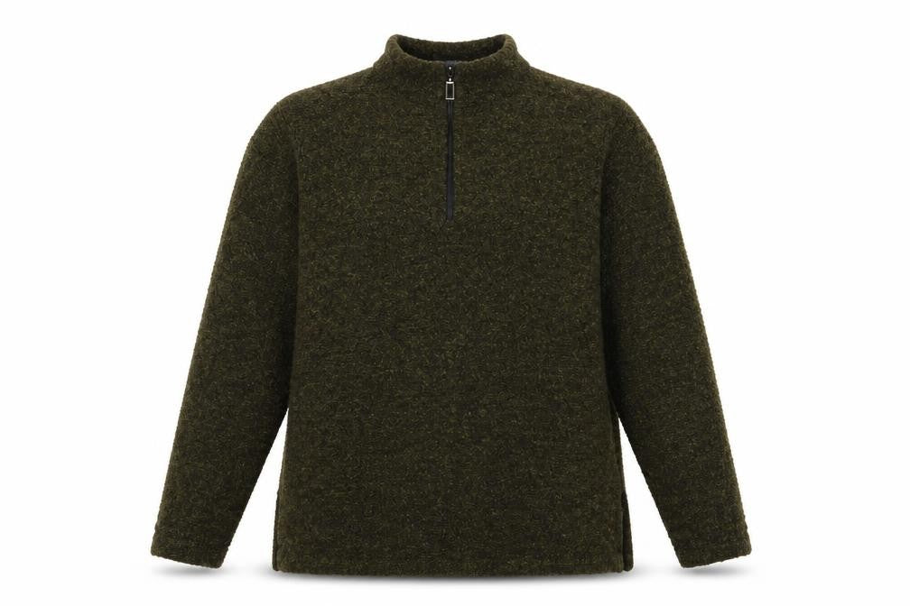 POEM Women Green Bouclé 1/4 Zip High Neck Sweatshirt UK 12