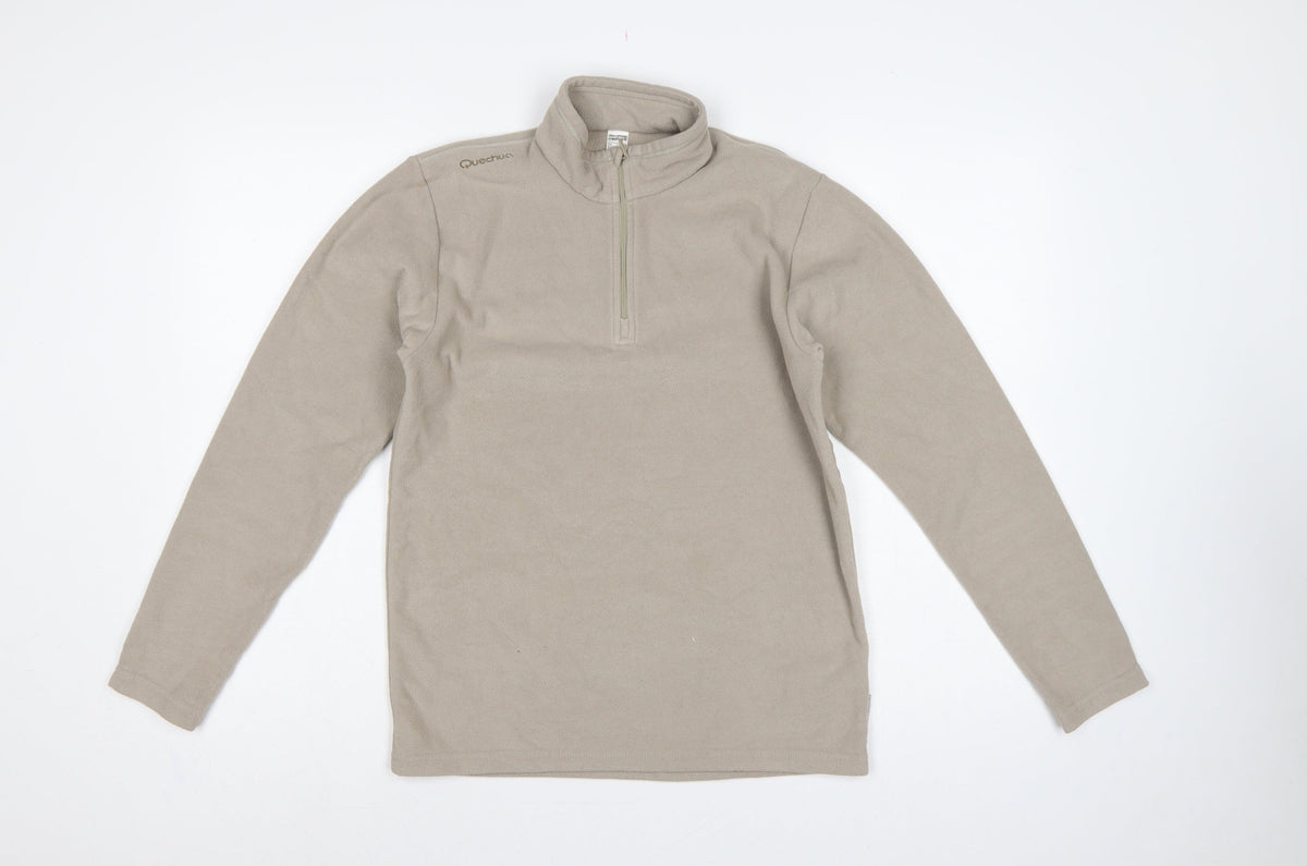 Quechua Boys Beige 14 Years Fleece 1/4 Zip High Neck Sweatshirt