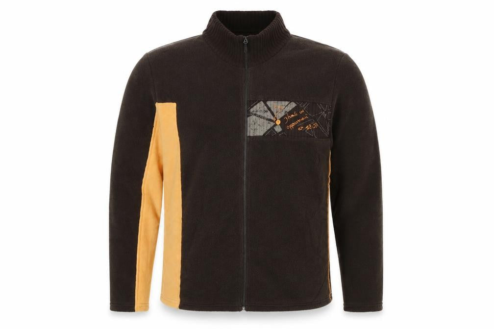 TBS Men’s Brown Yellow Fleece Jacket Size 44 Full Zip Geometric