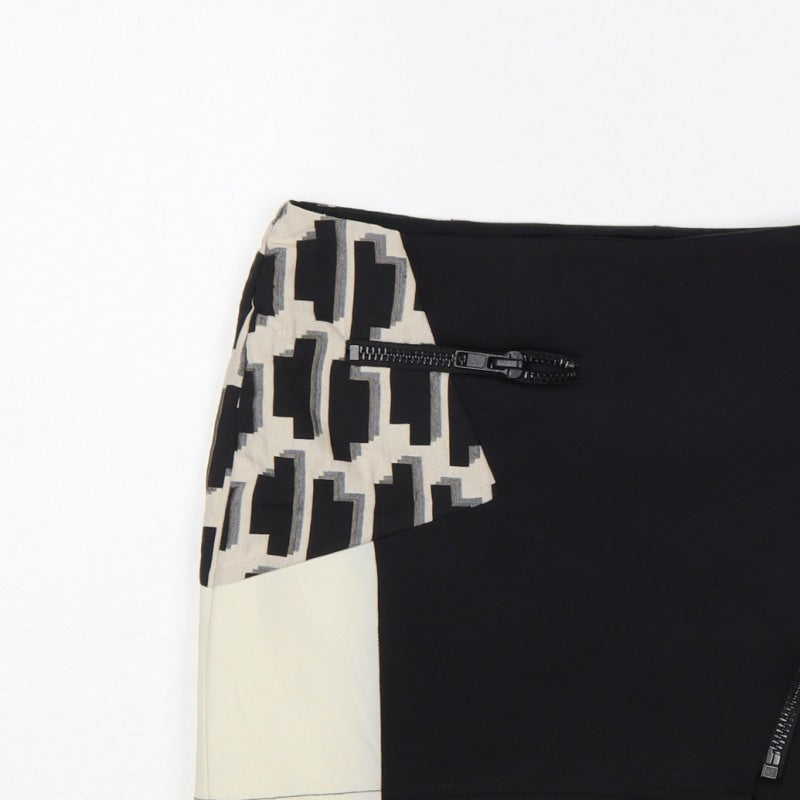 River Island Women Black Ivory UK 10 Geometric Zip Mini Pencil Skirt