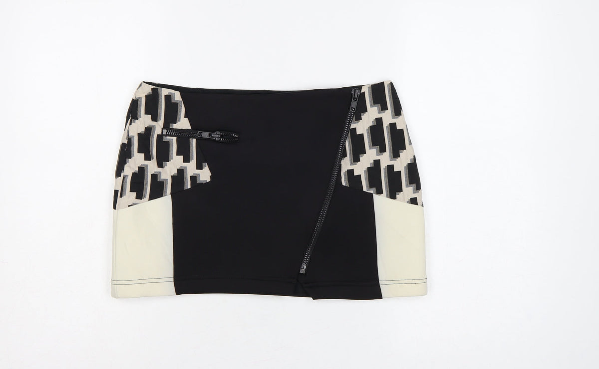 River Island Women Black Ivory UK 10 Geometric Zip Mini Pencil Skirt