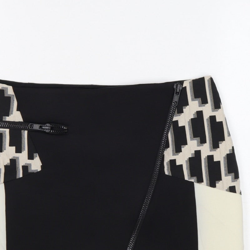 River Island Women Black Ivory UK 10 Geometric Zip Mini Pencil Skirt