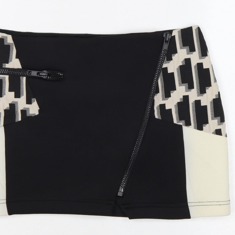 River Island Women Black Ivory UK 10 Geometric Zip Mini Pencil Skirt