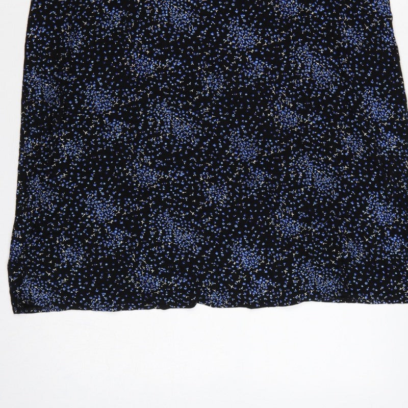 Evans Women Black Blue Floral Shift Dress UK 20 Flutter Sleeve