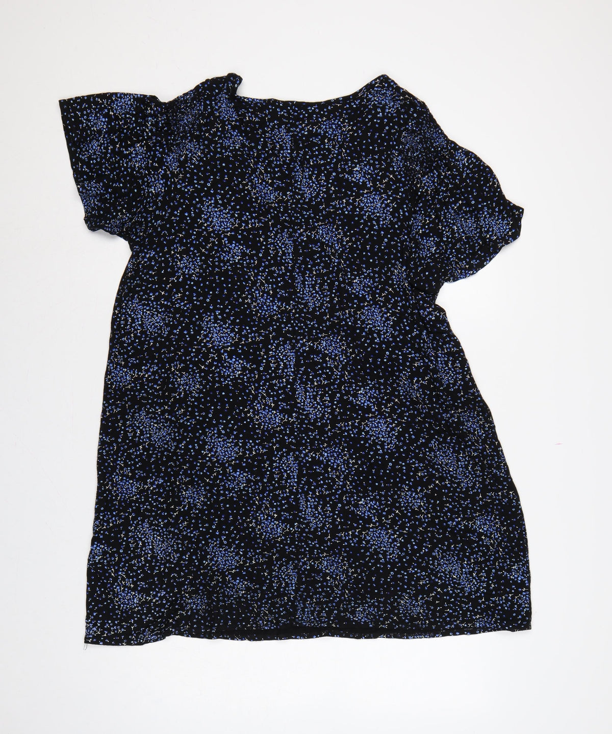 Evans Women Black Blue Floral Shift Dress UK 20 Flutter Sleeve