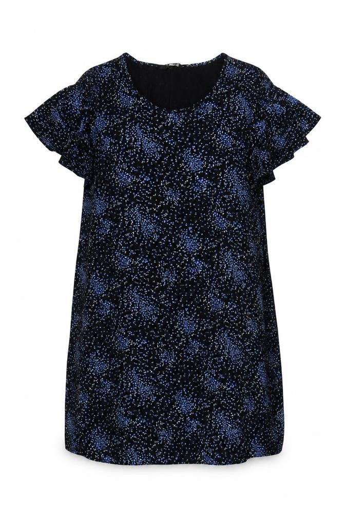 Evans Women Black Blue Floral Shift Dress UK 20 Flutter Sleeve
