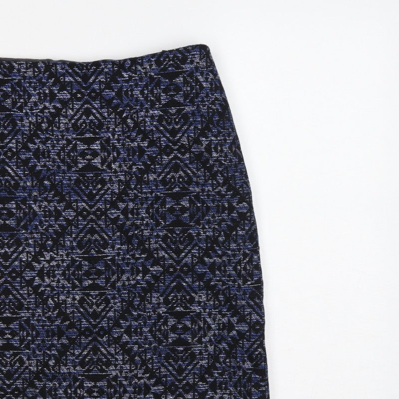 Marks and Spencer Women Blue Geometric Pencil Skirt UK 14 Knee Length