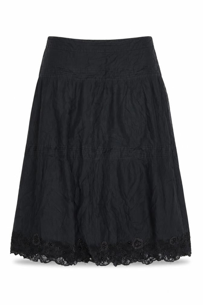 Whistles Women’s Black UK 12 A-Line Midi Cotton Beaded Lace Skirt